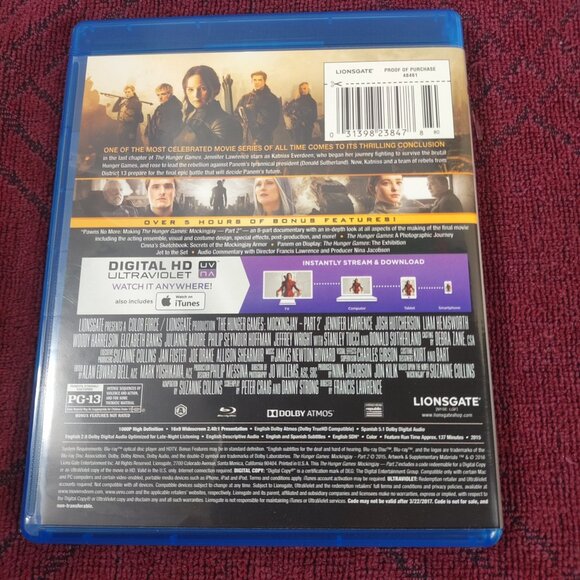 The Hunger Games Mockingjay Part 2 - 2015- PG/13-2 Disc Blu/ray DVD - Used - Picture 6 of 6